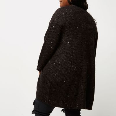 Plus black knit sequin cardigan